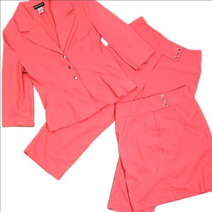 Vintage MetroStyle Coral Three Piece Jacket Skirt & Crop Pant Coordinating Set